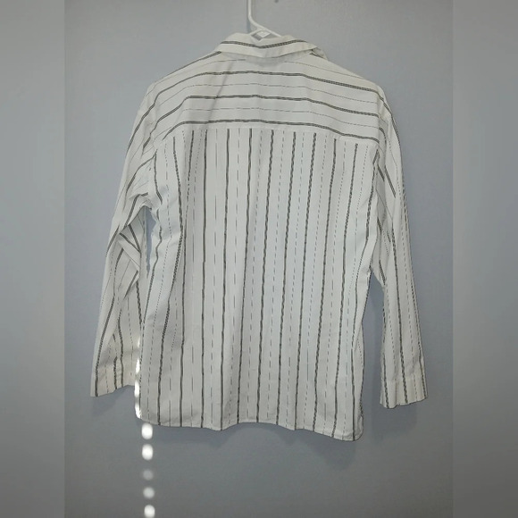 Lafayette 148 white black pinstripe shirt Women's Small office wear classic - Picture 2 of 9